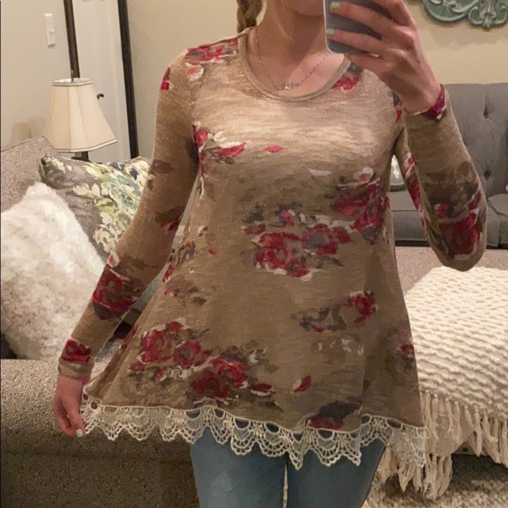 Floral Sweater with Lace Detail
